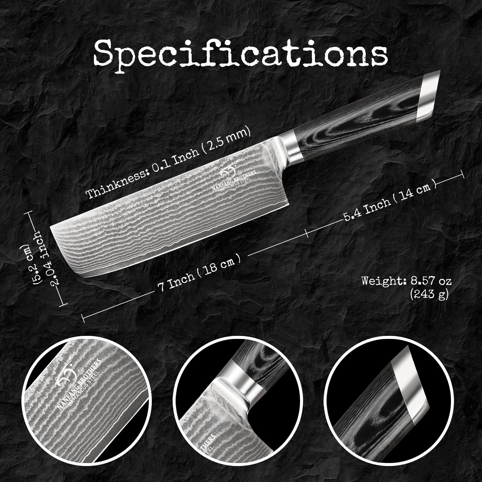 Damascus Nakiri Knife, 7 Inch Professional Kitchen Knife with Non-slip Wood Ergonomic Handle, All Purpose Chef Knife Meat Cleaver Vegetables Chopping, Razor Sharp Lightweight