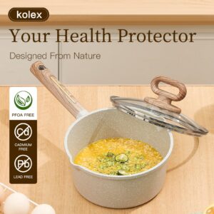 KOLEX Nonstick Sauce Pan with Lid, 2QT Small Sauce Pot with Swiss Granite Coating, Stay-cool Handle, Multipurpose Handy Saucepan, Induction Compatible, PFOA Free (White Granite, 2 Qt)