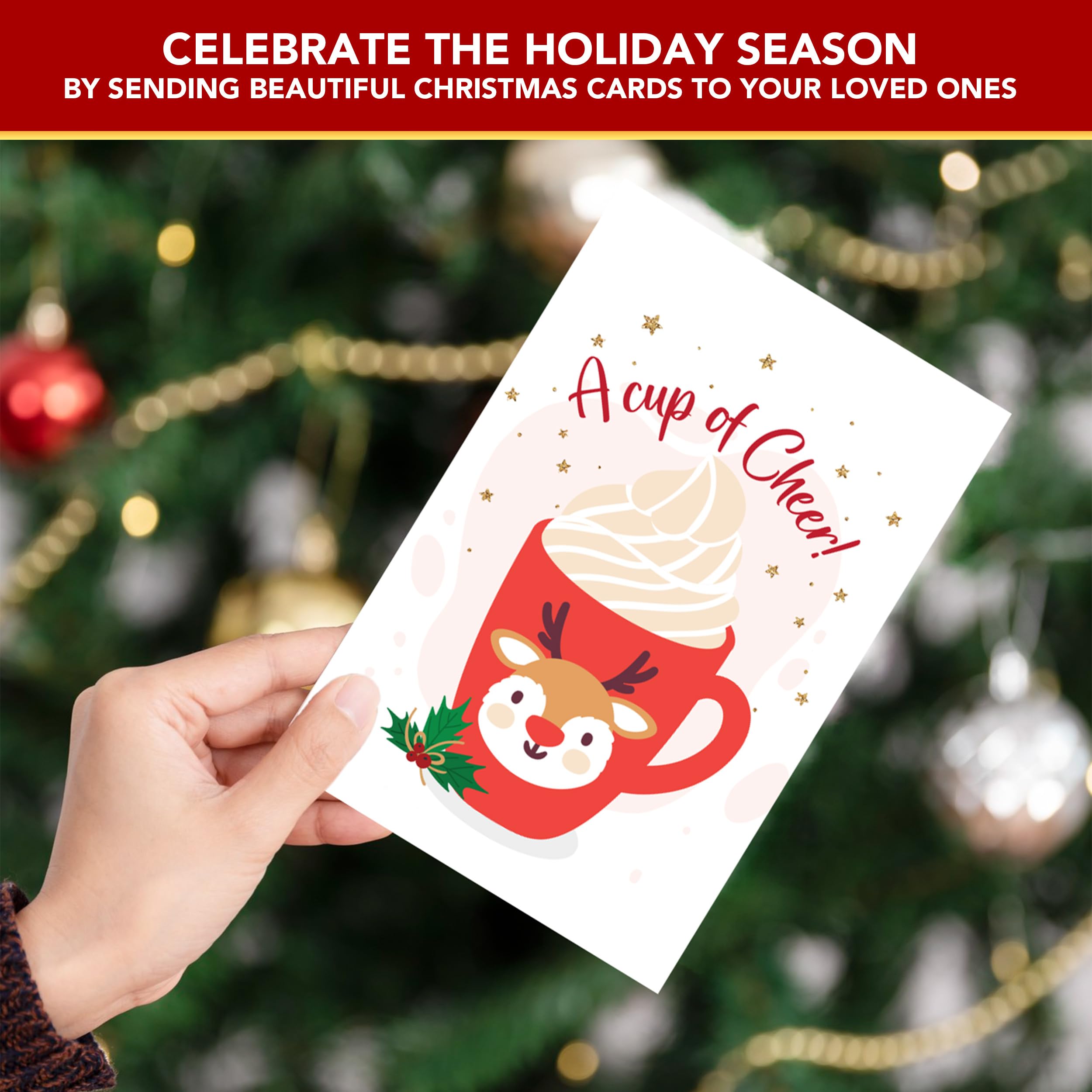 Decorably Special Season Cards with Envelopes & Stickers - 24 Pack Foiled & Glittery Christmas Cards with Envelopes Pack, Assorted Holiday Cards with Printed Message Inside, 4x6 Boxed Christmas Cards