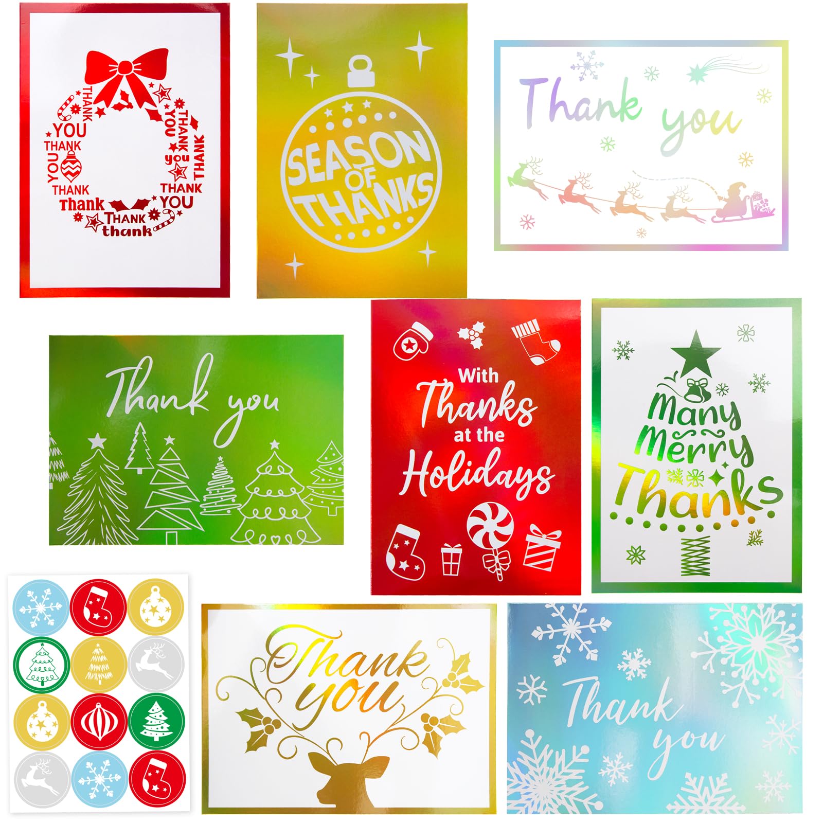 ceiba tree 24 PCS Christmas Thank You Cards with Envelopes & Stickers Sparkle Holiday Thank You Notes Cards Message inside 5 * 7 inch