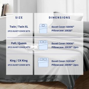 SUBRTEX Duvet Cover Set Full/Queen Cotton Tencel Lyocell Comforter Cover Set 3 Pieces Silky Soft Cooling Bedding Set -1 Duvet Cover with Snap Buttons and 2 Pillow Covers Grey