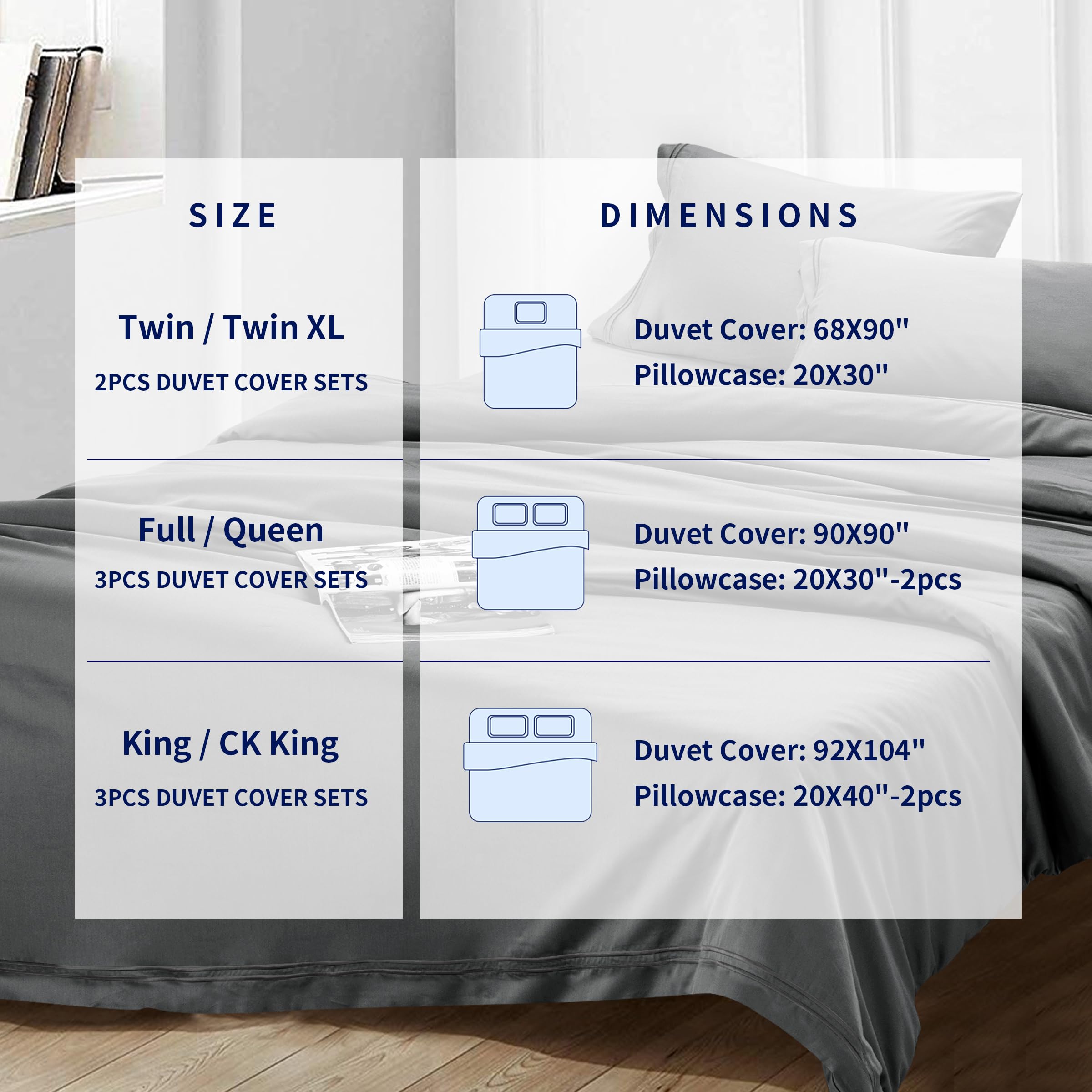 SUBRTEX Duvet Cover Set Full/Queen Cotton Tencel Lyocell Comforter Cover Set 3 Pieces Silky Soft Cooling Bedding Set -1 Duvet Cover with Snap Buttons and 2 Pillow Covers Grey