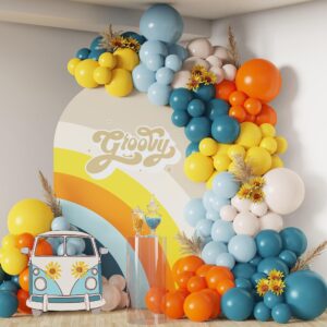 here comes the son balloon garland arch kit groovy flower theme balloon with orange yellow blue sand white balloon for baby shower bridal shower wedding birthday party decoration