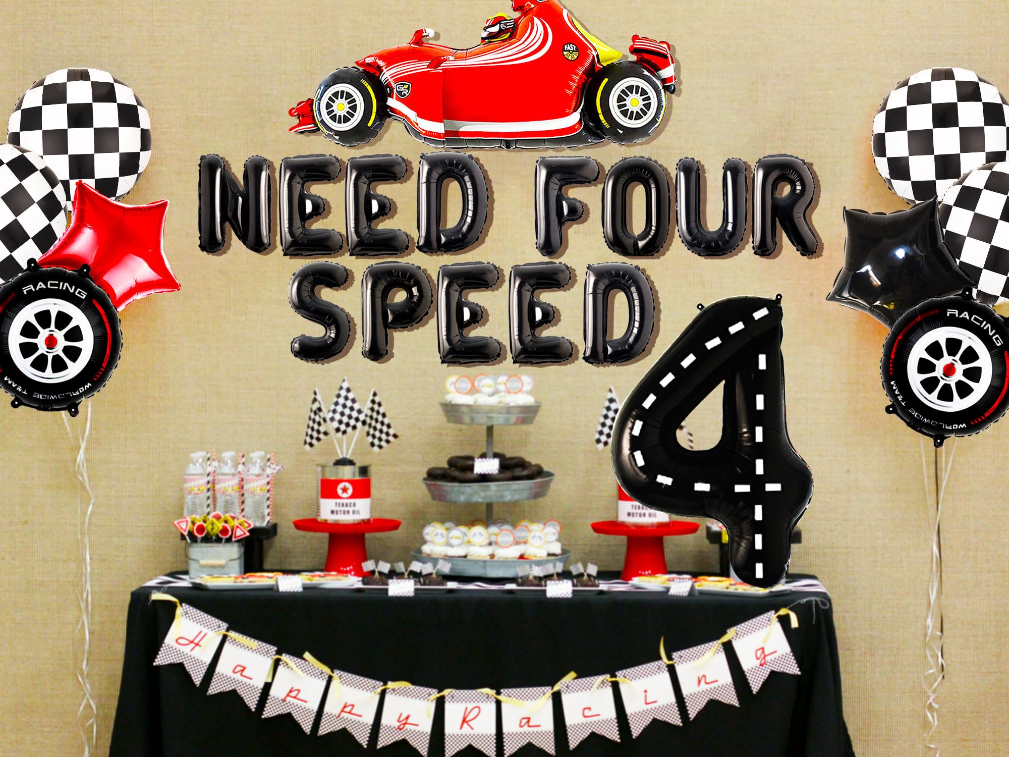 JeVenis Need Four Speed Birthday Decoration Need Four Speed Balloons Backdrop Racing Car 4th Birthday Decoration Boys 4th Birthday Party Supplies Car Balloons