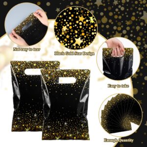 Pasimy 50 Pcs Black and Gold Party Favor Gift Bags Die Cut Plastic Treat Goodie Merchandise with Handle for Birthday Party Wedding Bridal Baby Shower Christmas New Year Gift Supplies