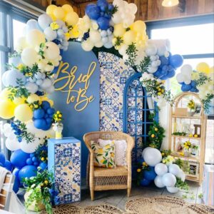 Royal Blue Yellow Lemon Balloon Garland Arch Kit with 142pcs Latex Balloons for Summer Anniversary Birthday Wedding Graduation Office Party DIY Decoration.