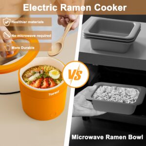 Topwit Ramen Cooker - Mini 1L Electric Pot for Noodles, Pasta, Steak, Egg with Over-Heating and Boil Dry Protection - Portable, Dorm Room Essentials, Orange