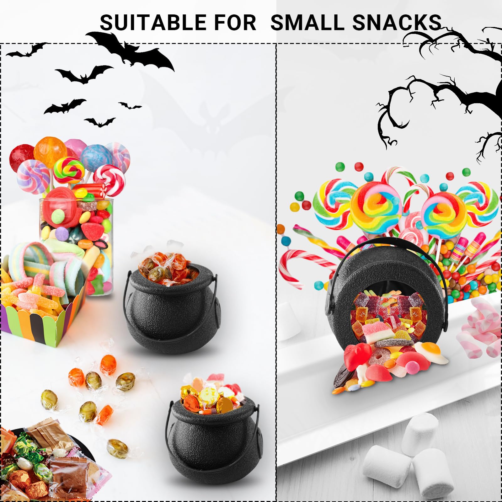 48 Pcs Mini Cauldron Kettles - Black Witch Calderon Pot - Plastic Cauldrons Candy Holder - Halloween Cauldrons Bucket for St.Patrick's Day Wizard Themed Kids Boys Girls Party Favors Decoration