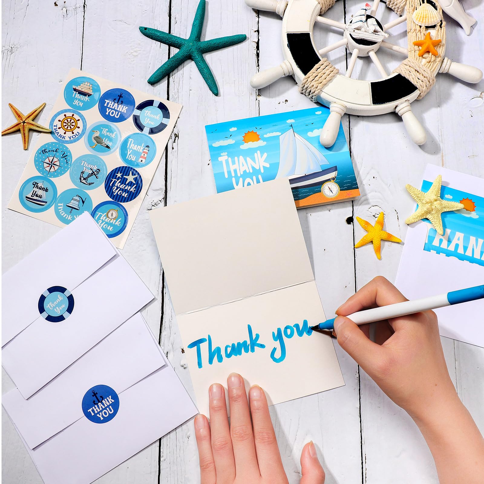 Lincia 48 Pack Cruise Staff Thank You Cards with Envelopes and Stickers Cruise Nautical Thank You Notes for Cruise Staff Thank You Gifts Bulk Cruise Accessories for Ship Boat Birthday Greeting