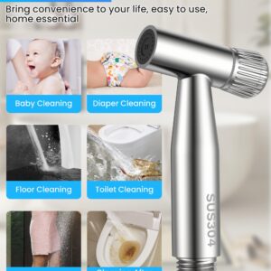 Bidet Sprayer for Toilet with Brass Valve, Pressure Adjustable, OPKIDDLE Handheld Water Jet Spray Muslim Shower, Stainless Steel Toilet Sprayer for Diaper Feminine Wash, Floor and Car Cleaning