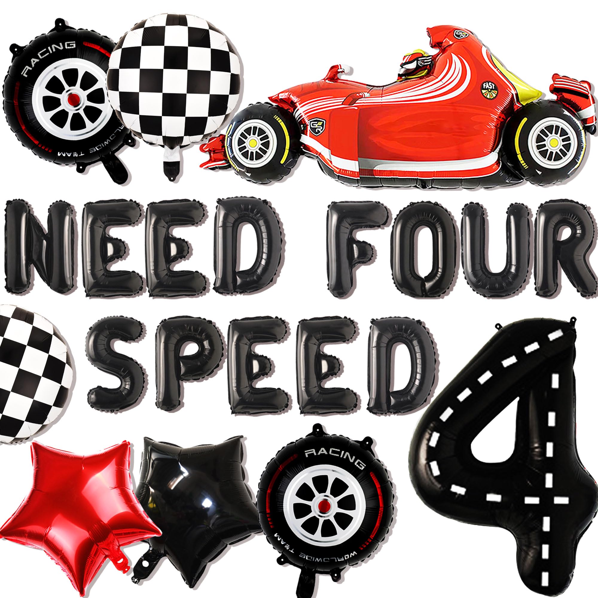 JeVenis Need Four Speed Birthday Decoration Need Four Speed Balloons Backdrop Racing Car 4th Birthday Decoration Boys 4th Birthday Party Supplies Car Balloons