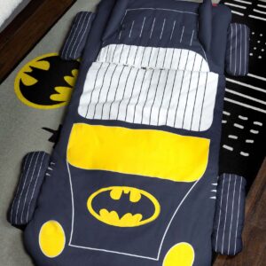 Batman Batmobile Kids Sleepover Bag Superhero Slumber Mat with Built-in Pillow, Cozy & Soft