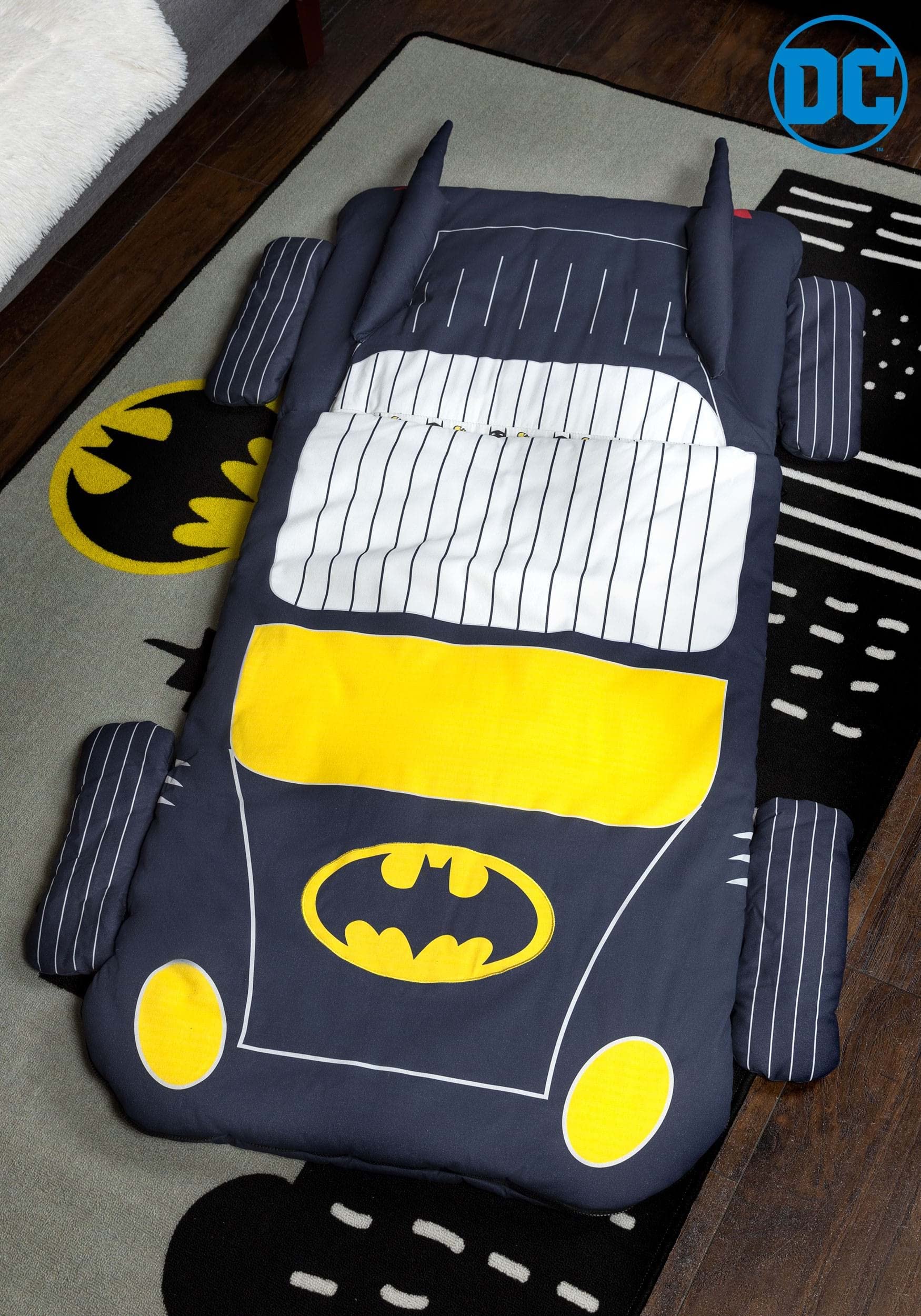 Batman Batmobile Kids Sleepover Bag Superhero Slumber Mat with Built-in Pillow, Cozy & Soft