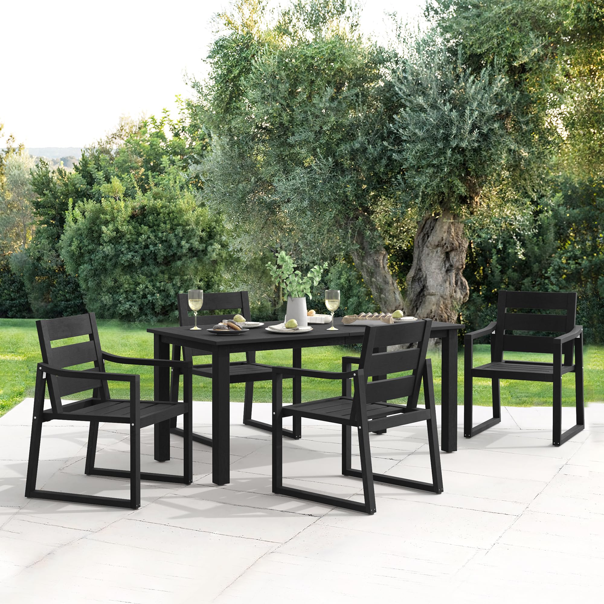 Cozyman HDPS Outdoor Patio Dining Set, 5-Piece, All Weather Outdoor Table and Chairs, Resin Outdoor Kitchen Furniture Dining Sets for Outdoor Indoor, Patio, Lawn, Garden, and Backyard, Black