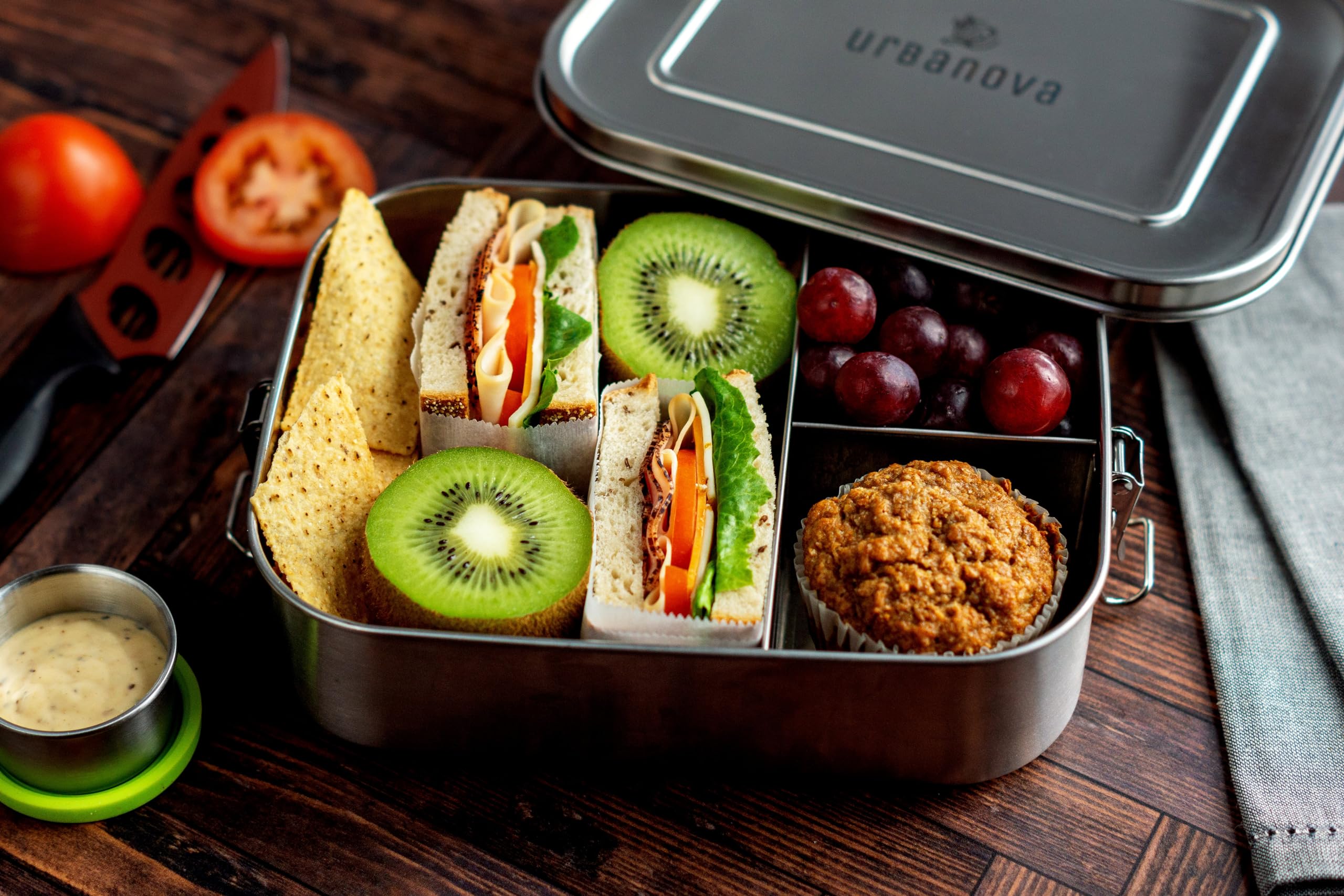 Large 304 Stainless Steel Bento Box for Adults (47oz) - Lunch Box Containers with 3 Compartments, Condiment Container & Leakproof Lid for Work Food Storage - Metal Lunch Box for Adults, Men, Women