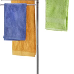 Freestanding Towel Rack, 40 Inch Tall Standing Towel Racks for Bathroom with Weighted Base, Modern Floor Towel Drying Holder Stand with 4 Swivel Arms, Stainless Steel, Chrome, YOFOVI