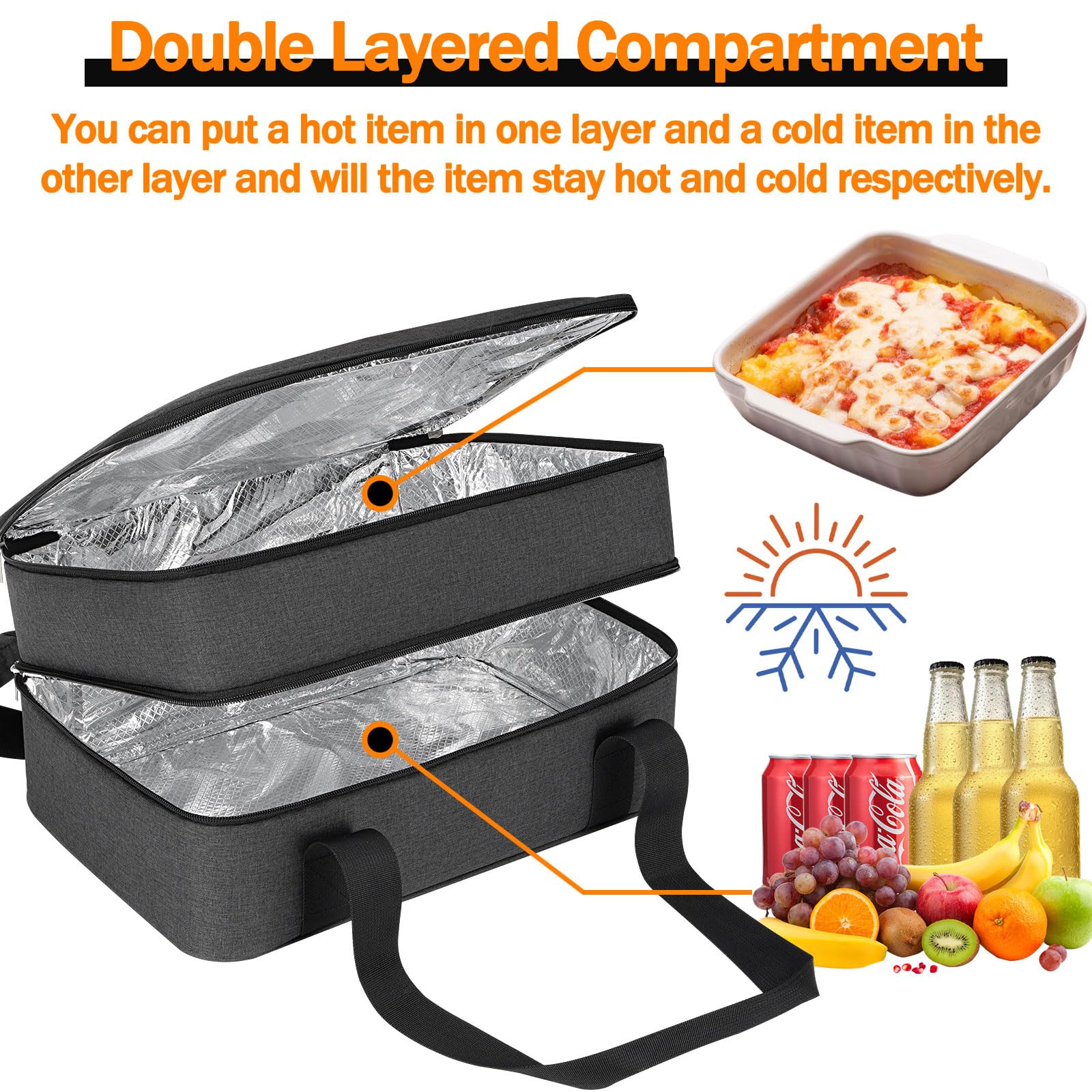 ASXSONN Insulated Casserole Carrier, Double Casserole Carrier for Hot or Cold Food, Expandable Casserole Carrier for Potlucks, Dinners, Picnic, Travel, Fits 9"x13" Baking Dish