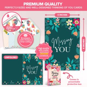 Decorably 24 Pack Floral Thinking of You Cards with Envelopes & Stickers, 24 Unique Designs Printed Message Thinking of You Cards Assortment Box with Envelopes, 6x4in Thinking of You Greeting Cards