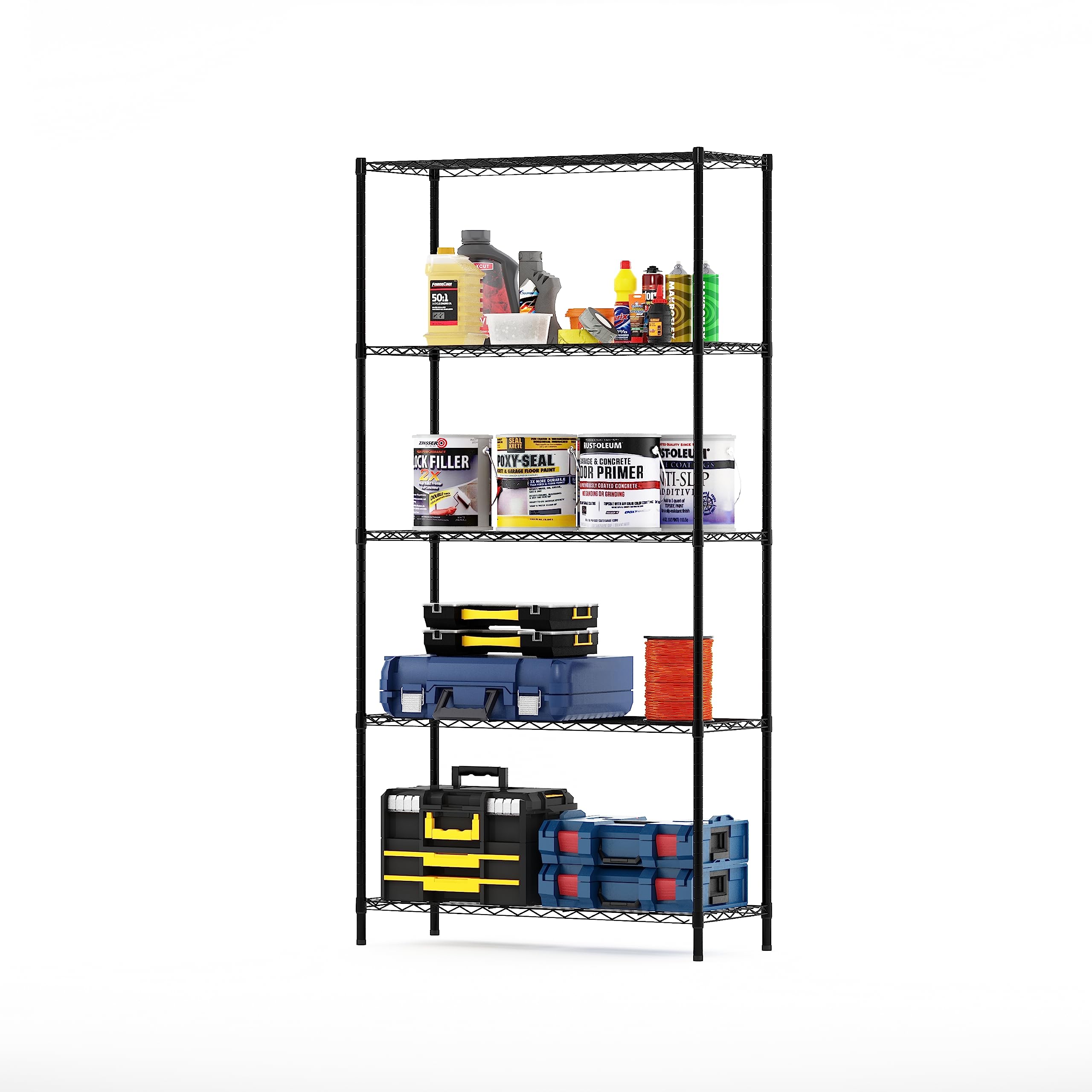 Furinno Wayar Metal Storage Shelf Rack, 5 Tiers, 36-Inch, Black