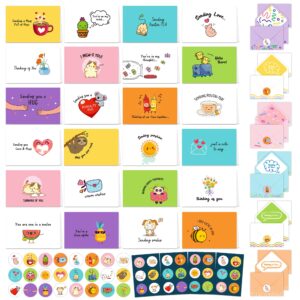 decorably 24 pack funny thinking of you cards with envelopes & stickers, 24 unique designs printed message greeting cards thinking of you greeting cards, 6x4 box of cards thinking of you cards funny