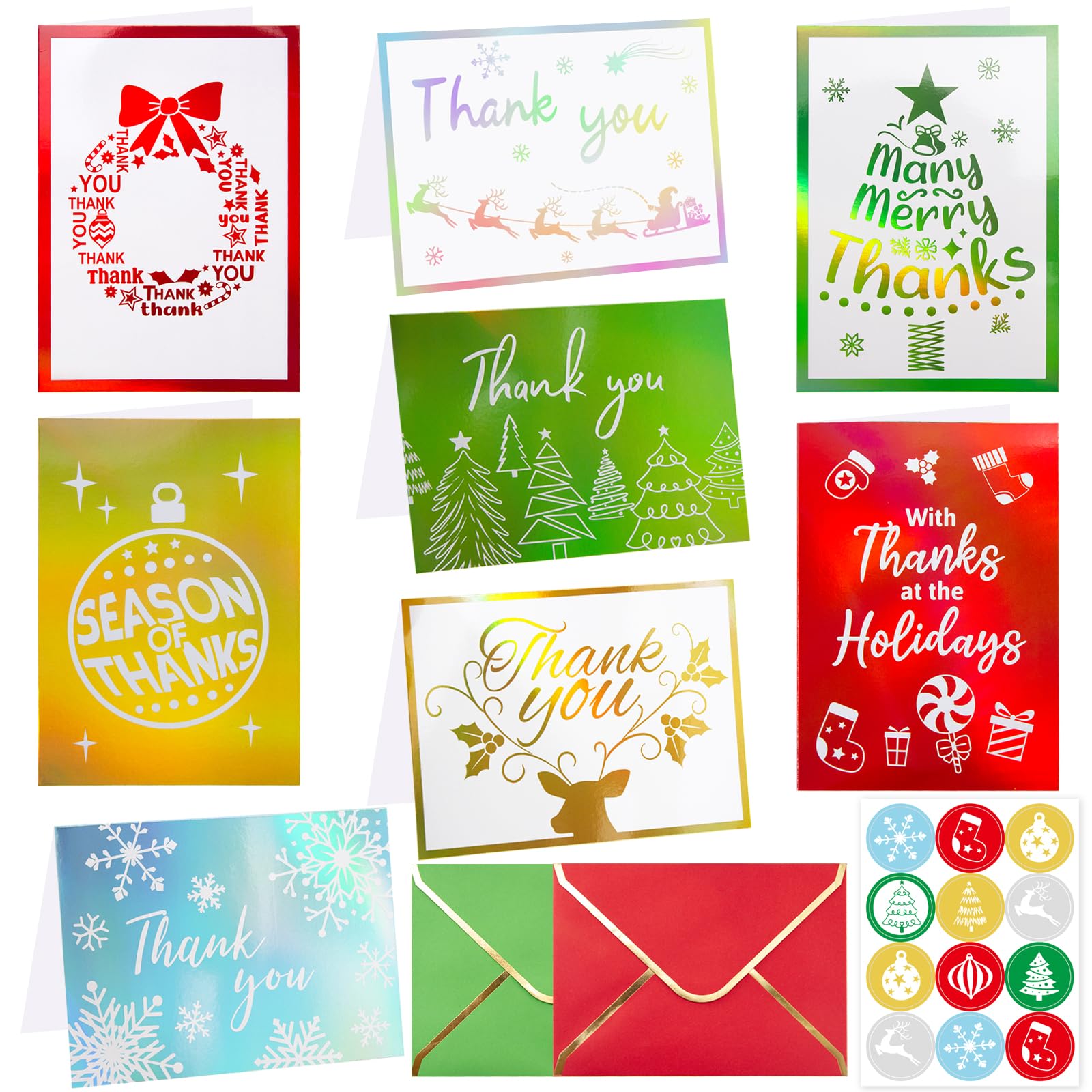 ceiba tree 24 PCS Christmas Thank You Cards with Envelopes & Stickers Sparkle Holiday Thank You Notes Cards Message inside 5 * 7 inch