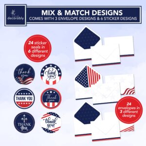 Decorably Special Season Cards with Envelopes & Stickers - 24 Pack Thank You for Your Service Cards, Veteran Thank You Cards, Printed Message Inside 6x4in Patriotic Cards with Envelopes