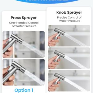 Bidet Sprayer for Toilet with Brass Valve, Pressure Adjustable, OPKIDDLE Handheld Water Jet Spray Muslim Shower, Stainless Steel Toilet Sprayer for Diaper Feminine Wash, Floor and Car Cleaning