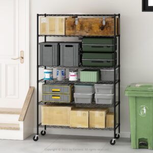 Furinno Wayar 6-Tier Metal Storage Shelf Rack, 48 x 18 x 78, Black