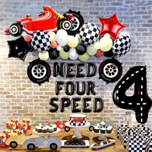 JeVenis Need Four Speed Birthday Decoration Need Four Speed Balloons Backdrop Racing Car 4th Birthday Decoration Boys 4th Birthday Party Supplies Car Balloons