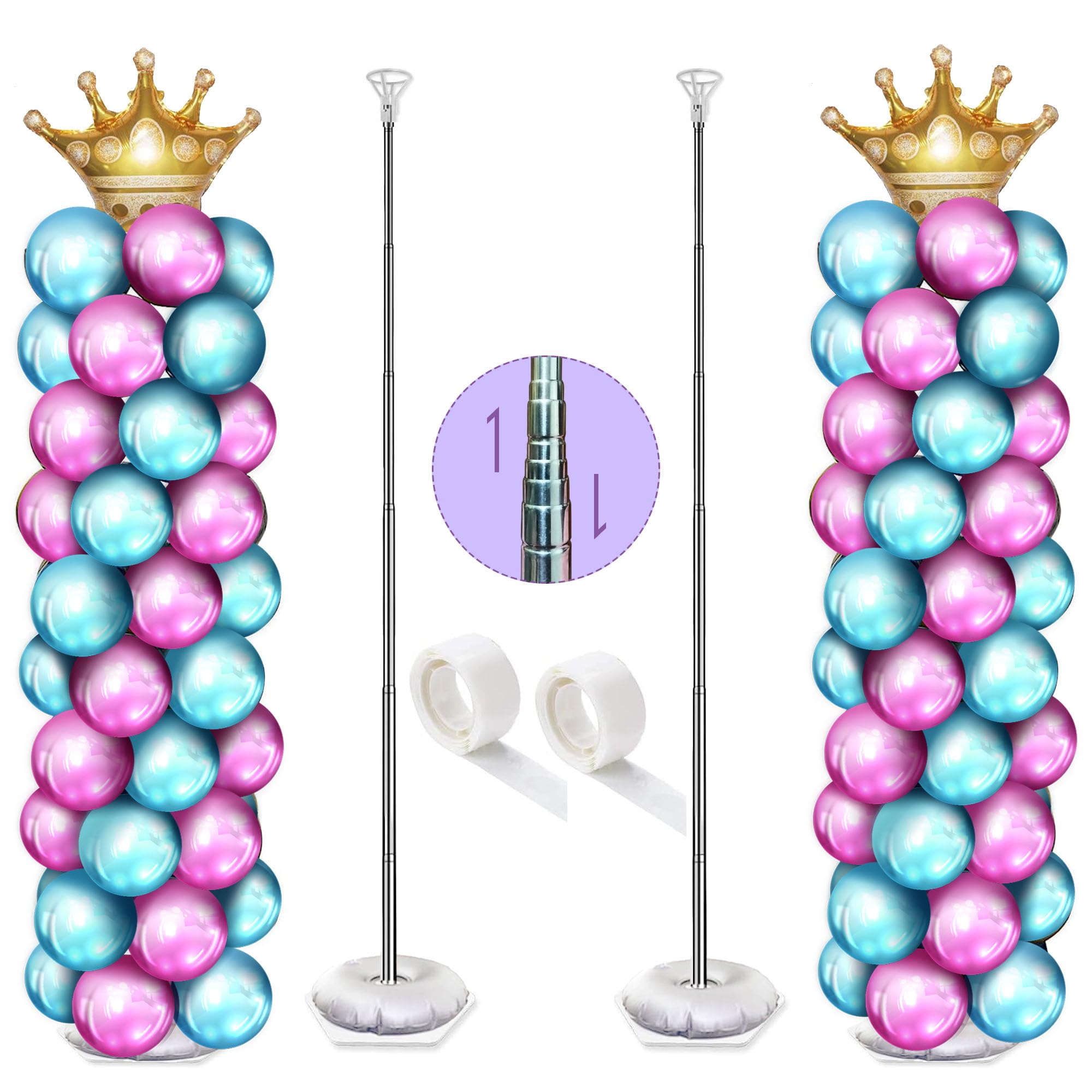 Balloon Column Kit Set Of 2, Balloon Stand for Floor with Base and Metal Telescopic Pillar（6.6ft Adjustable Height）for Birthday,Graduation,Baby Shower, Wedding Party Decoration