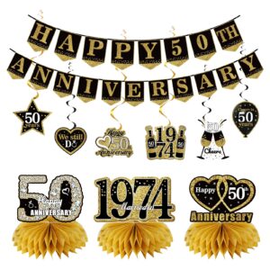 bumqviy 50th anniversary decorations, 10pcs happy 50th wedding anniversary vintage 1974 banner centerpieces kit, cheers to 50 years we still do anniversary ceiling table topper sign party supplies