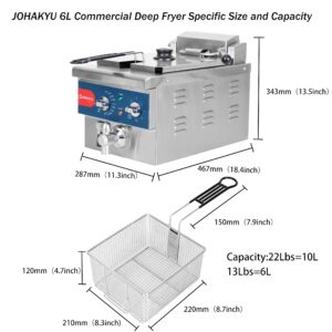 JOHAKYU 6L Commercial Deep Fryer with Basket, Electric Deep Fryer with Timer, Drain, Swung Up Fryer Head, 120v 1800w Electric Countertop Fryer Stainless Steel for Home and Restaurant Use