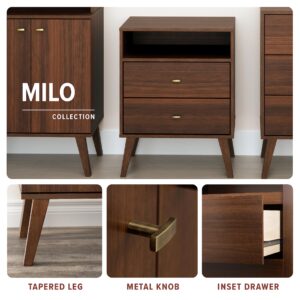 Prepac Milo Mid-Century Modern Bookcase with Six Shelves, Two Doors, and Brushed Brass-Finished Knobs