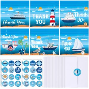 lincia 48 pack cruise staff thank you cards with envelopes and stickers cruise nautical thank you notes for cruise staff thank you gifts bulk cruise accessories for ship boat birthday greeting