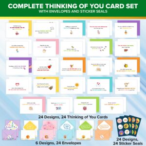 Decorably 24 Pack Funny Thinking of You Cards with Envelopes & Stickers, 24 Unique Designs Printed Message Greeting Cards Thinking of You Greeting Cards, 6x4 Box of Cards Thinking of You Cards Funny