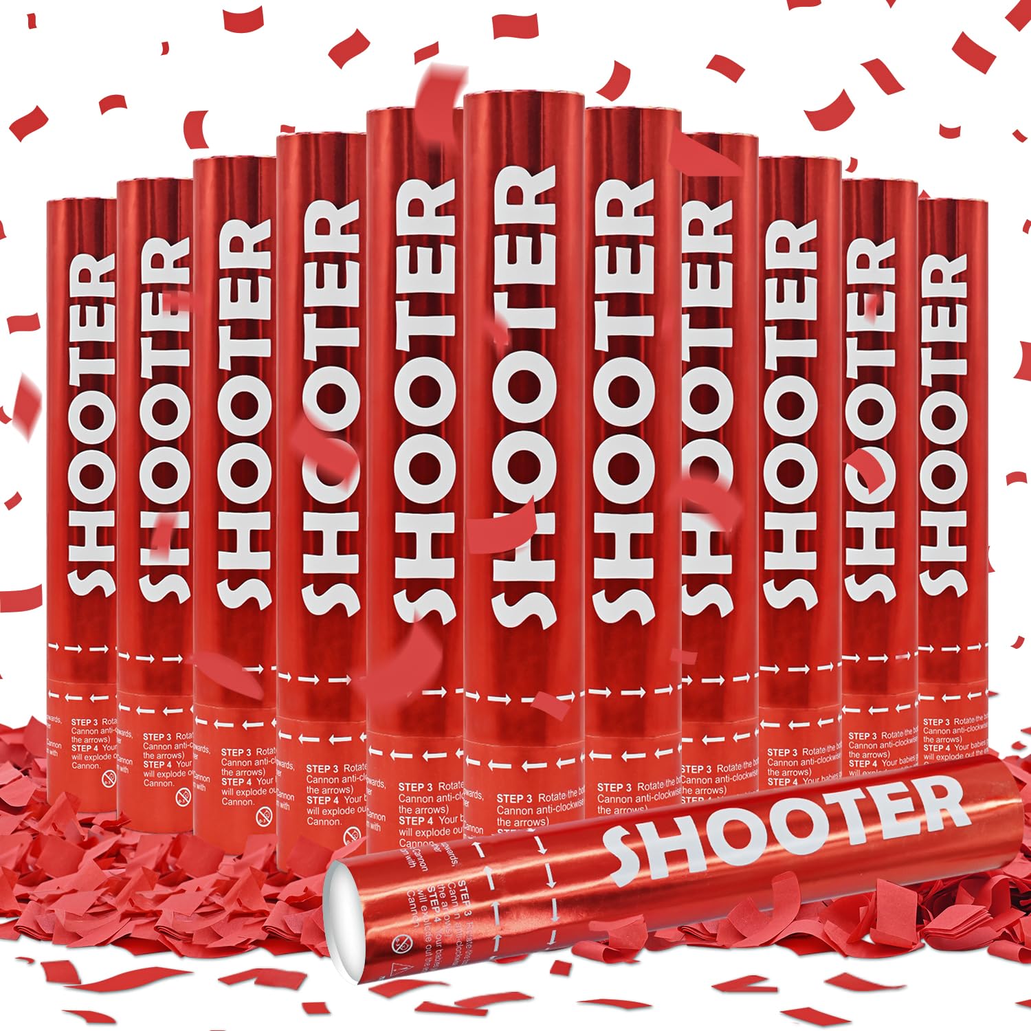 12 Pack Red Biodegradable Confetti Cannon-Confetti Poppers for Wedding, Graduation, Birthday, New Year's Eve Celebration Valentines Day Wedding Engagement Anniversary Bridal Shower Party Supplies