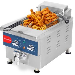 johakyu 6l commercial deep fryer with basket, electric deep fryer with timer, drain, swung up fryer head, 120v 1800w electric countertop fryer stainless steel for home and restaurant use