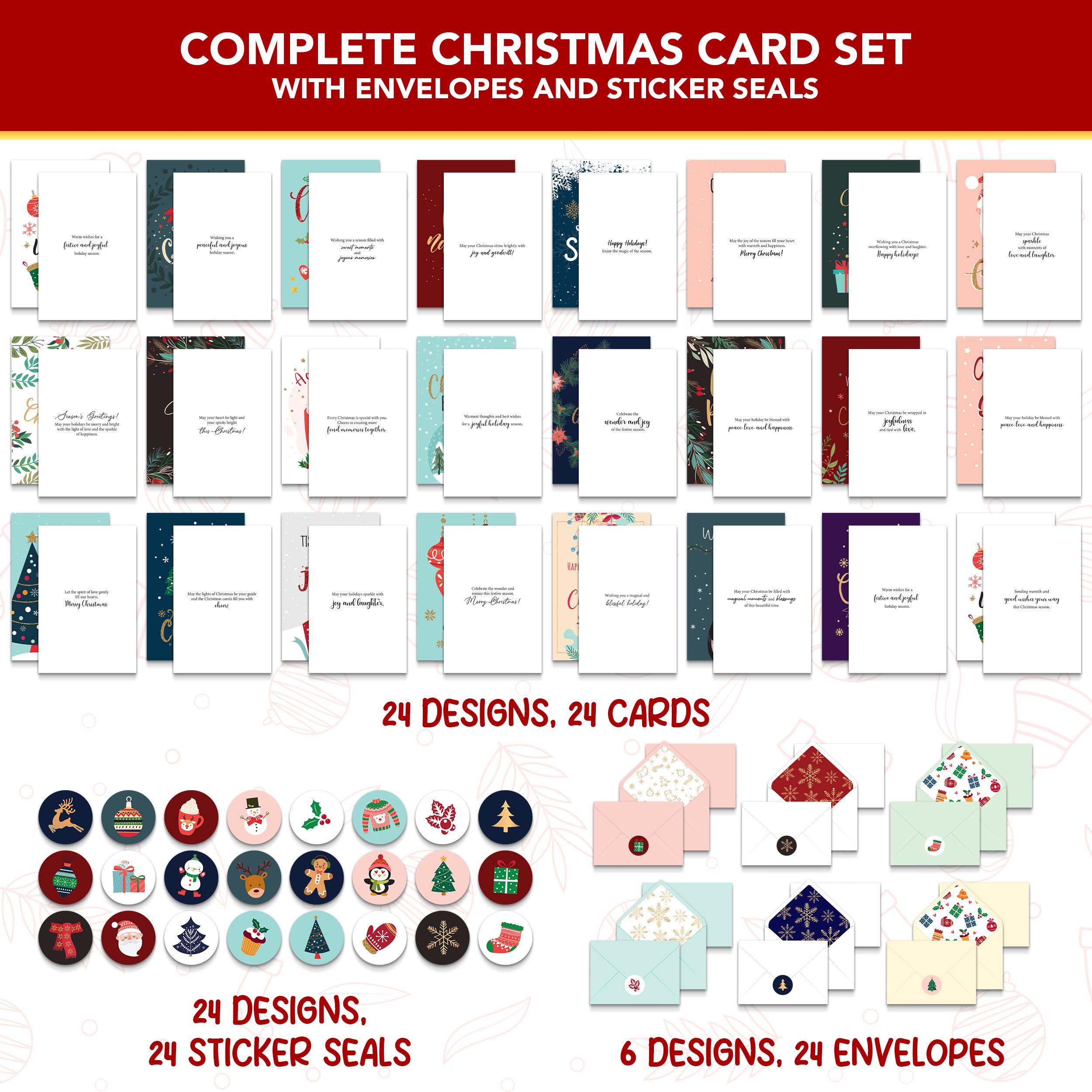 Decorably Special Season Cards with Envelopes & Stickers - 24 Pack Foiled & Glittery Christmas Cards with Envelopes Pack, Assorted Holiday Cards with Printed Message Inside, 4x6 Boxed Christmas Cards