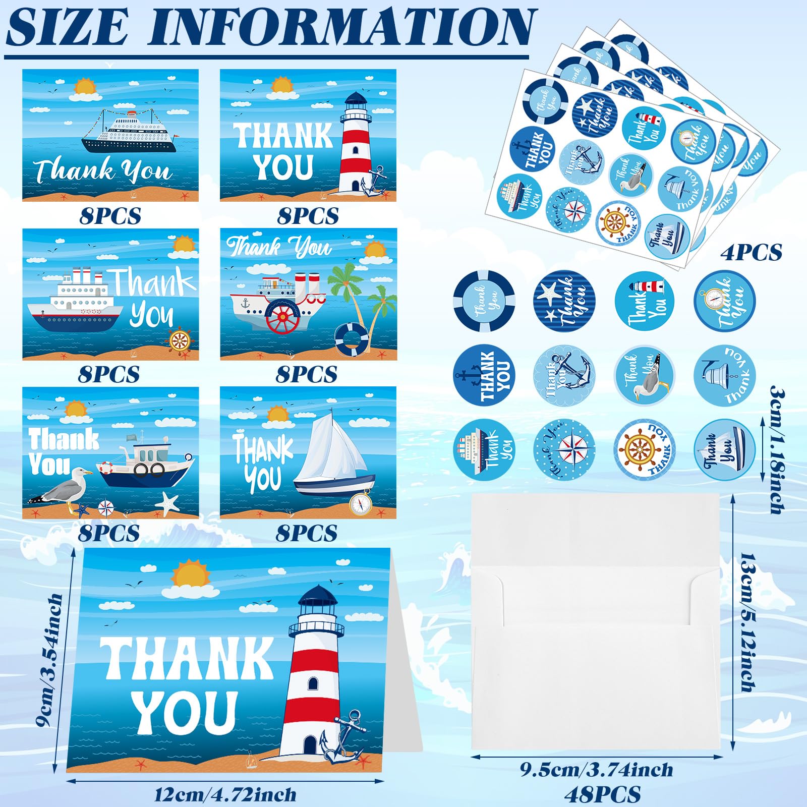 Lincia 48 Pack Cruise Staff Thank You Cards with Envelopes and Stickers Cruise Nautical Thank You Notes for Cruise Staff Thank You Gifts Bulk Cruise Accessories for Ship Boat Birthday Greeting