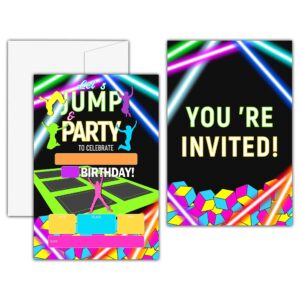 kfner jump birthday invitations, neon glow trampoline birthday party invitation card, bounce house birthday party favors & celebration supplies(20 set of invitations with envelopes)-c10