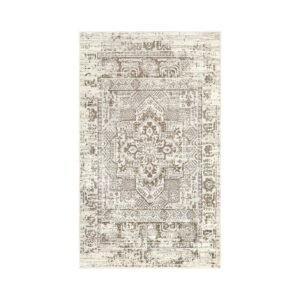 Lahome Boho Washable 3x5 Rug Entryway Rug, Bohemian Soft Small Rugs for Bathroom Bedroom, Beige Kitchen Rugs Non-Slip Non-Shedding, Low-Pile Indoor Floor Carpet for Bedside Dorm