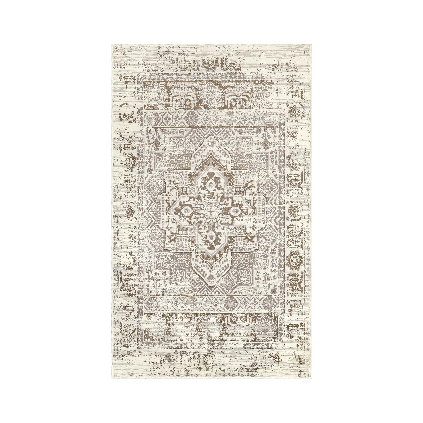 Lahome Boho Washable 3x5 Rug Entryway Rug, Bohemian Soft Small Rugs for Bathroom Bedroom, Beige Kitchen Rugs Non-Slip Non-Shedding, Low-Pile Indoor Floor Carpet for Bedside Dorm