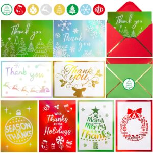 ceiba tree 24 pcs christmas thank you cards with envelopes & stickers sparkle holiday thank you notes cards message inside 5 * 7 inch