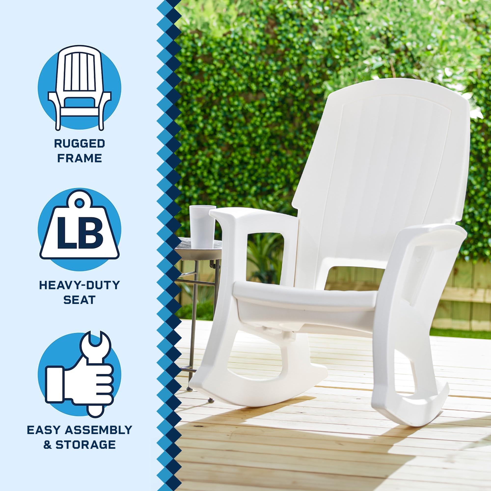 Semco Rockaway Heavy-Duty Outdoor Rocking Chair w/Low Maintenance All-Weather Porch Rocker & Easy Assembly for Deck and Patio, White (2 Pack)