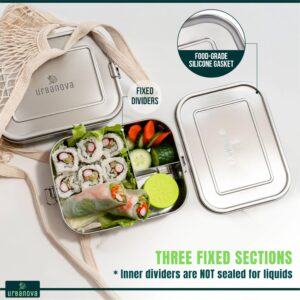 Large 304 Stainless Steel Bento Box for Adults (47oz) - Lunch Box Containers with 3 Compartments, Condiment Container & Leakproof Lid for Work Food Storage - Metal Lunch Box for Adults, Men, Women