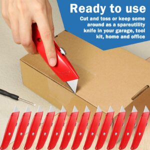 30 Pcs Box Cutter Bulk Retractable Blade Utility Knife Heavy Duty Aluminum Alloy Razor Shell Knife Razor Knife for Cartons, Cardboard and Boxes, DIY, Factory, Home, Office, Craft (Red)