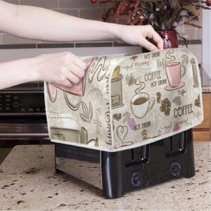 JSLXYYBQ Coffee Pattern Toaster Covers 2 Slice Wide Slot Dustproof Fingerprint Protectors and Greasy Protection Anti-sputtering Machine Washable Women Gift