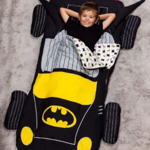 Batman Batmobile Kids Sleepover Bag Superhero Slumber Mat with Built-in Pillow, Cozy & Soft