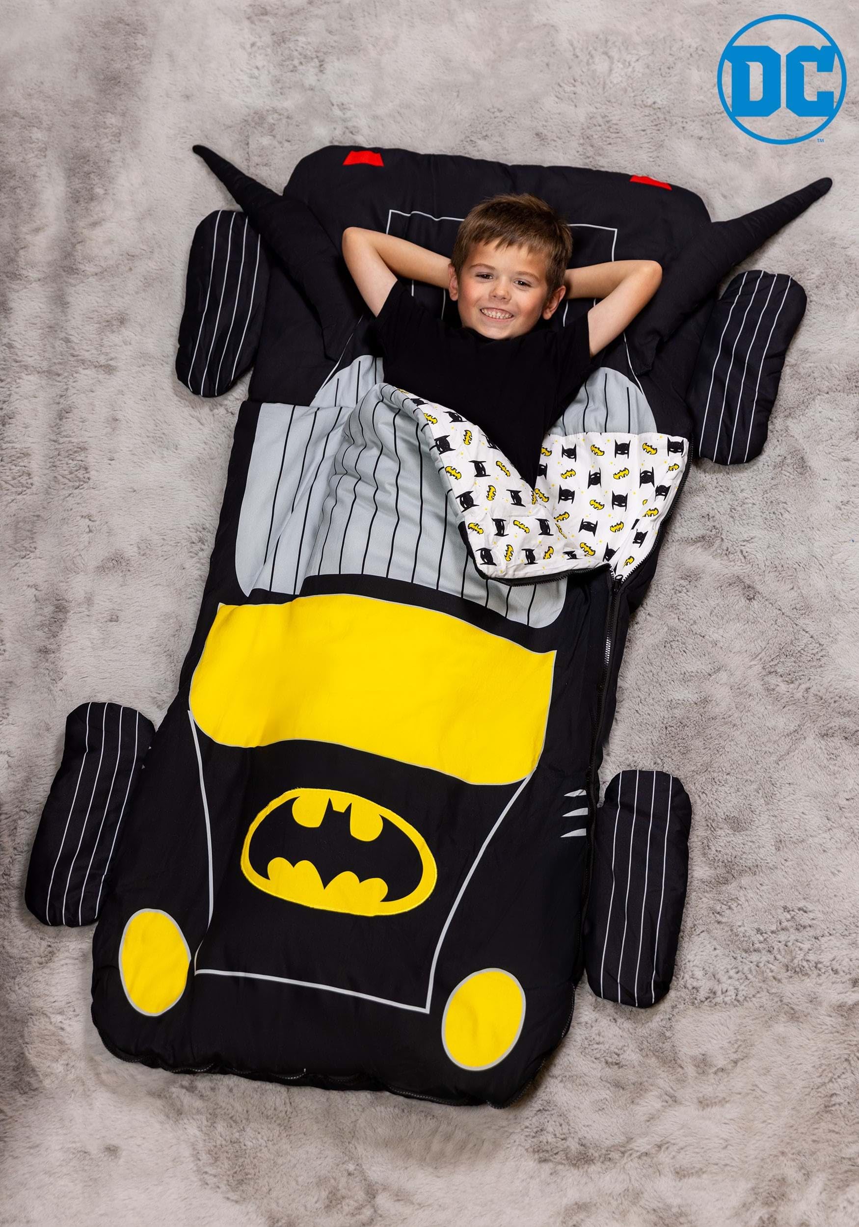 Batman Batmobile Kids Sleepover Bag Superhero Slumber Mat with Built-in Pillow, Cozy & Soft