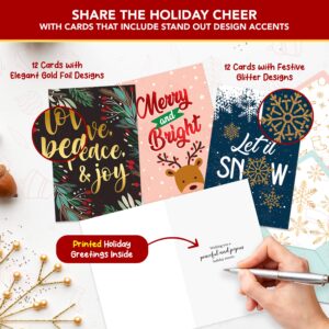 Decorably Special Season Cards with Envelopes & Stickers - 24 Pack Foiled & Glittery Christmas Cards with Envelopes Pack, Assorted Holiday Cards with Printed Message Inside, 4x6 Boxed Christmas Cards